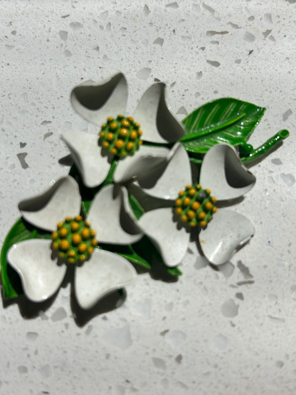 Vintage Dogwood Flower Brooch Enamel Mid Century Modern MCM